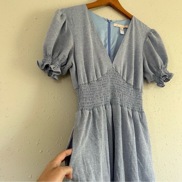 Hutch Blue V-Neck Midi Maxi Dress Puff Sleeve Formal Wedding Guest Medium Large - Picture 2 of 7